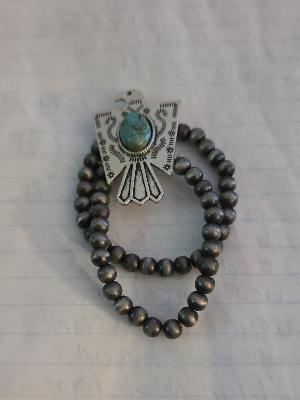 Silver Tone Turquoise Thunderbird Bead Bracelet - Silver and Turquoise